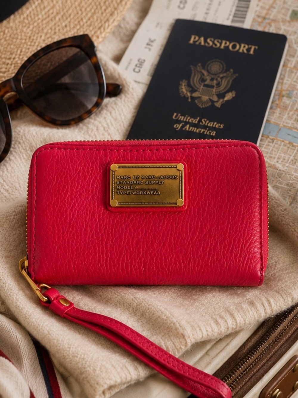 Marc by Marc Jacobs Red Leather Zip Wristlet Clutch